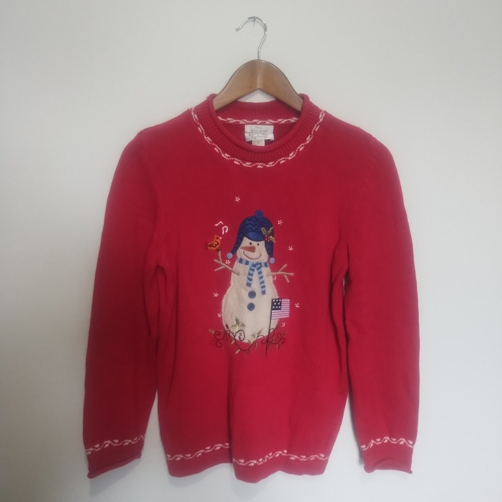 Christopher & Banks Roll Neck Sweater Women Small Red Cotton Embroidered Holiday